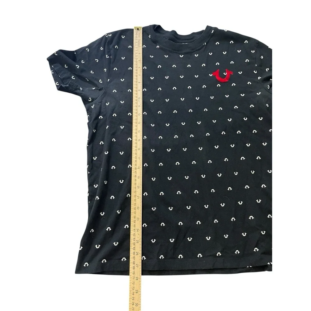 True Religion T-Shirt Men XL Black Horseshoe Logo All Over Print